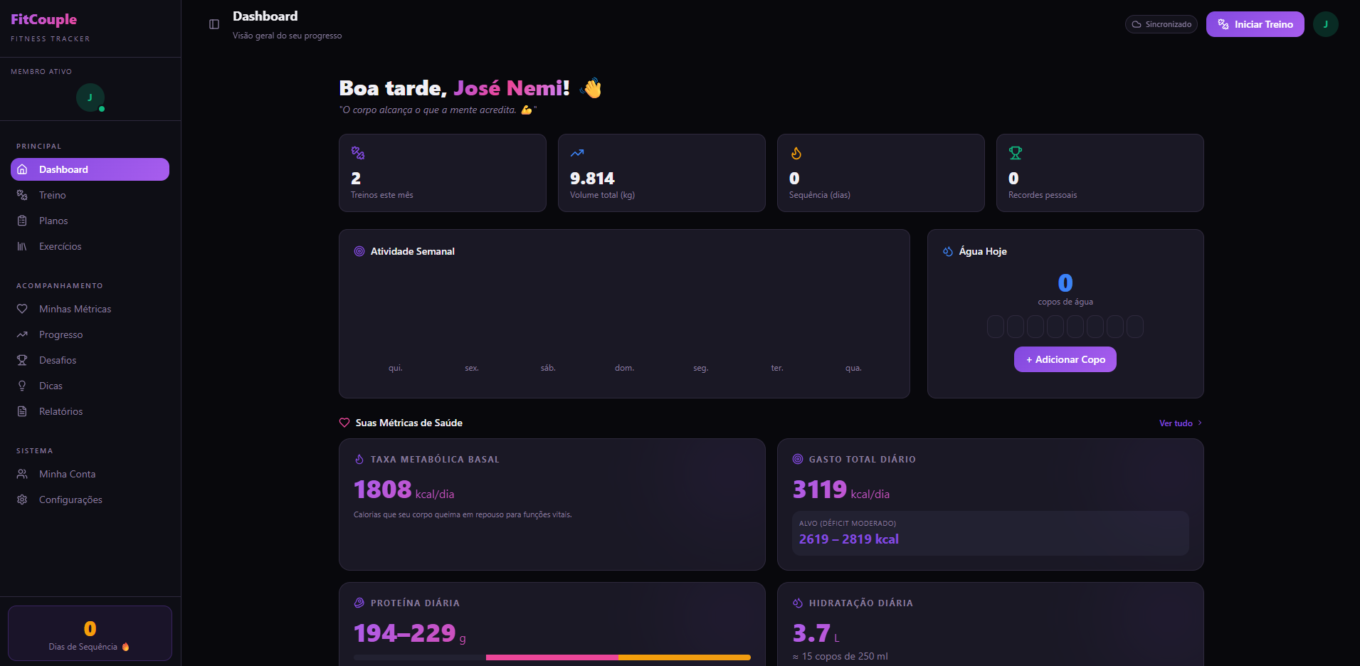 Interface do sistema FitCouple